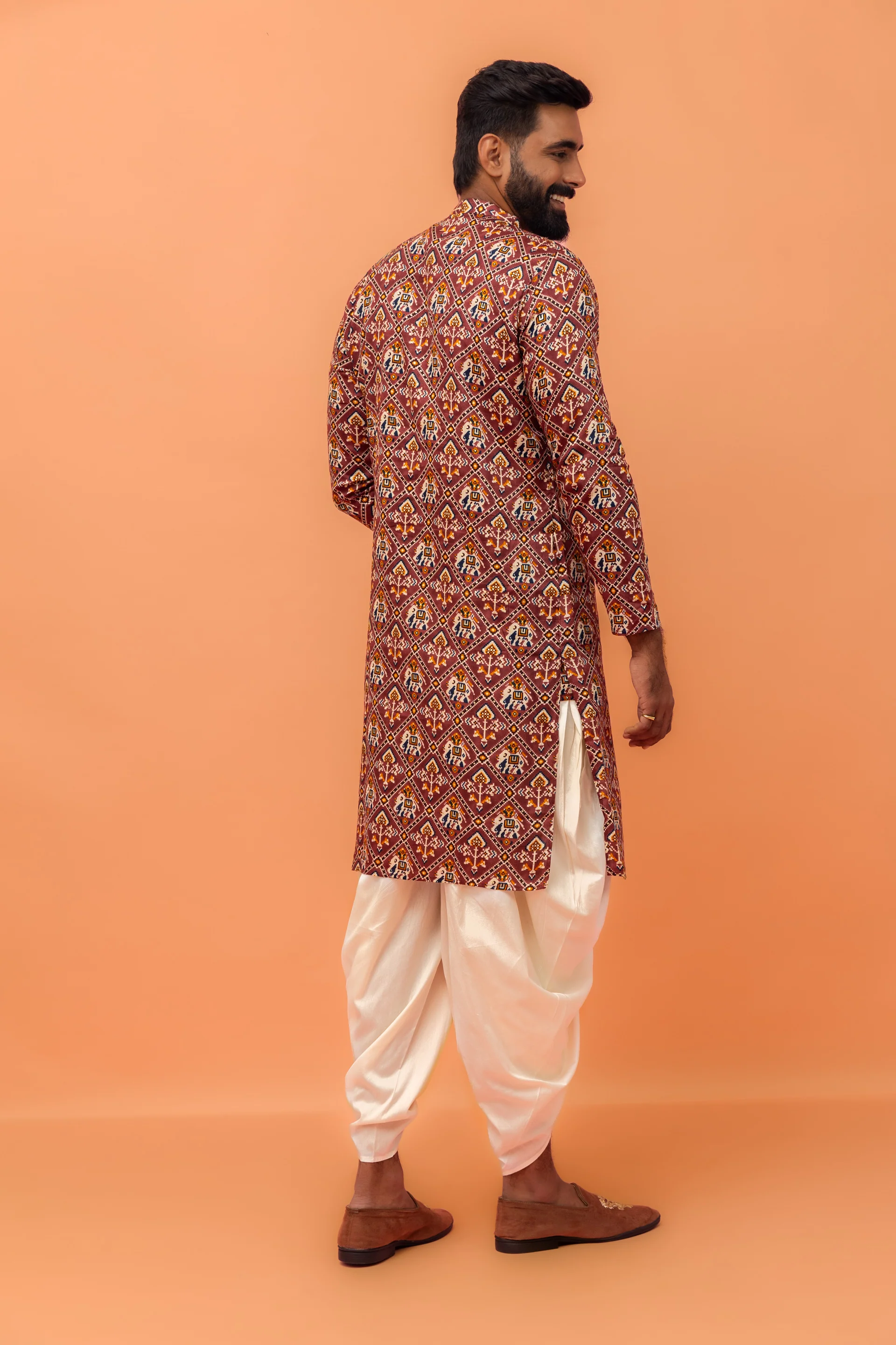 Maroon Printed Cotton Kurta Dhoti Set - Image 4