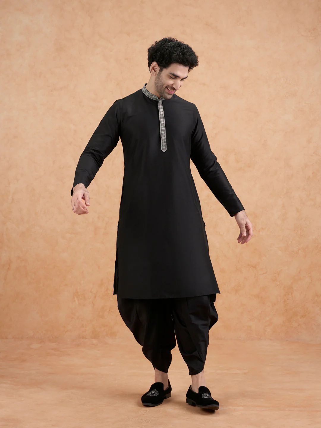 Black Cotton Silk Kurta - Image 6