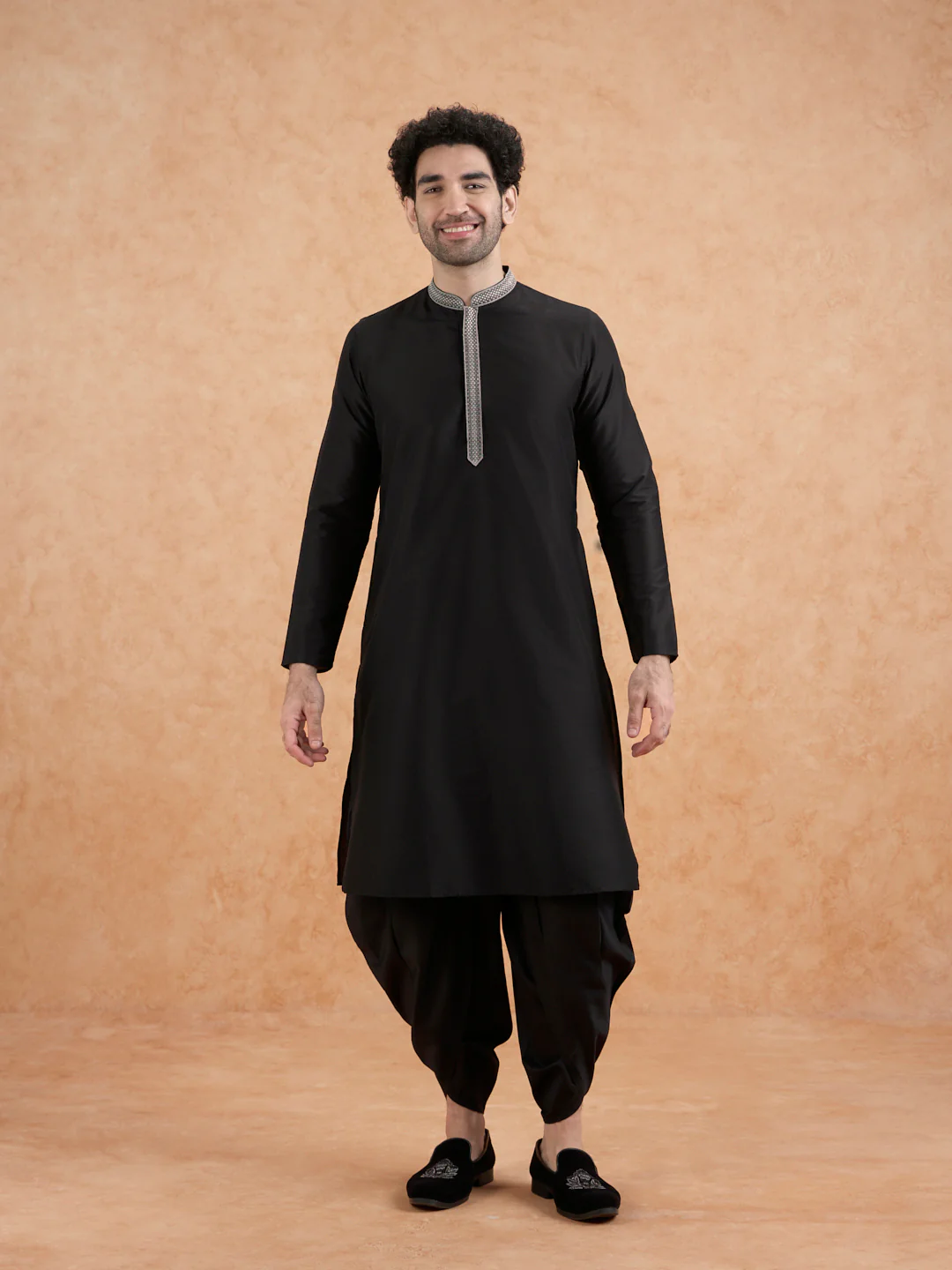 Black Cotton Silk Kurta - Image 7