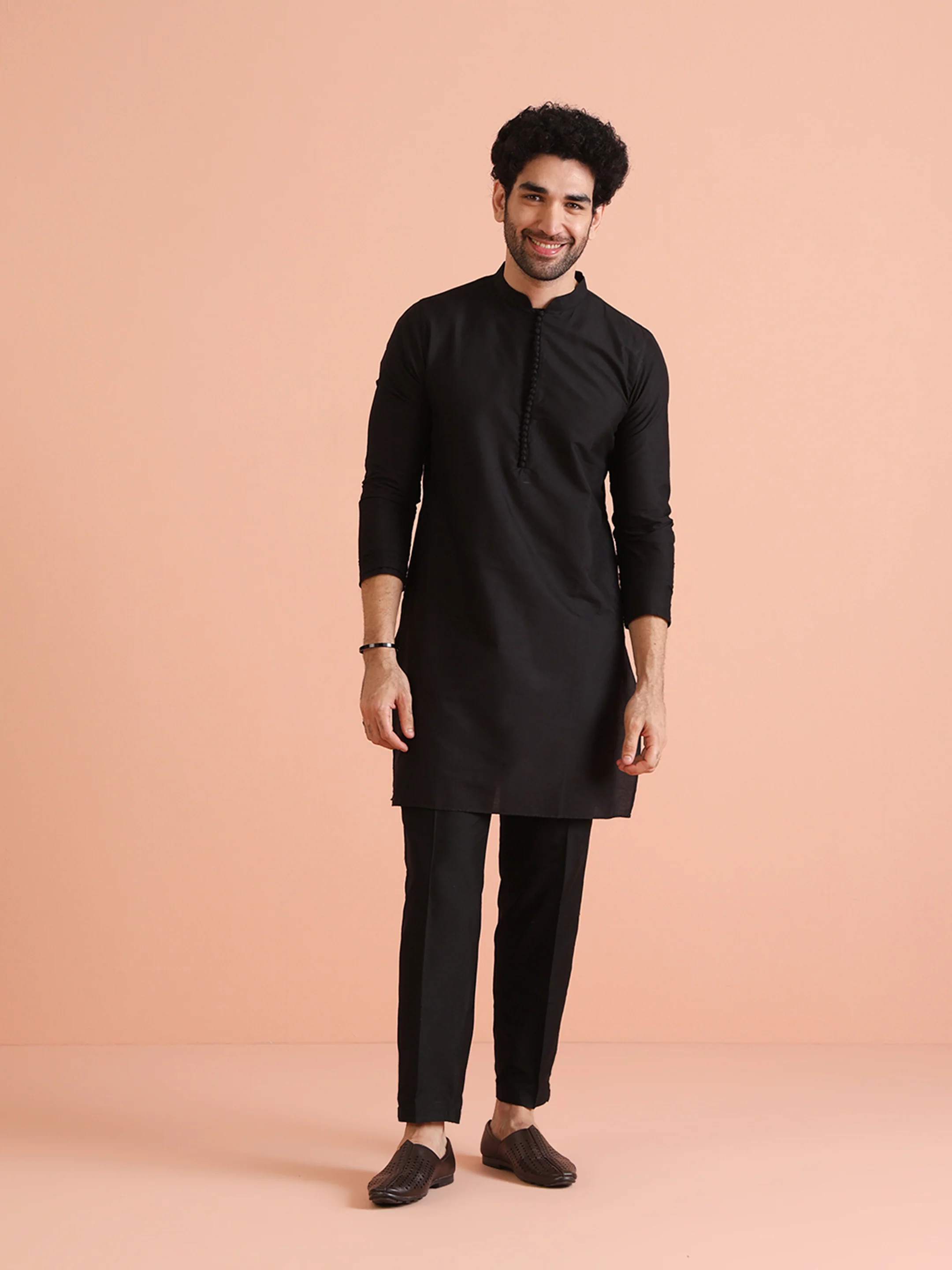 Black Embroidered Silk Blend Kurta Bandhgala Set - Image 7