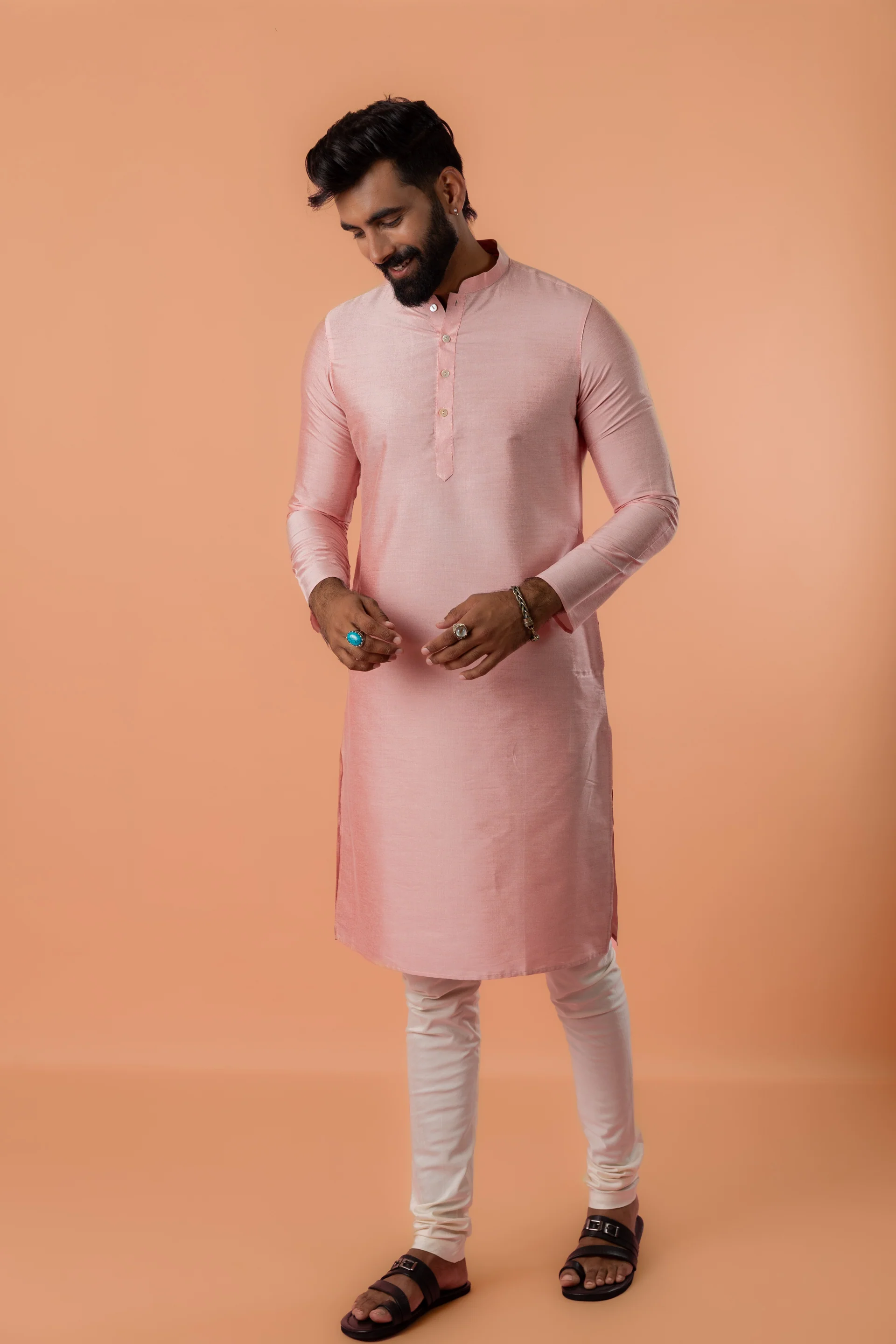 Multicolour Floral Jacquard Jacket Kurta Churidar Set - Image 7