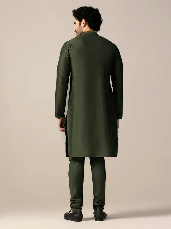 Green Silk Metallic Embellished Long Kurta - Image 4