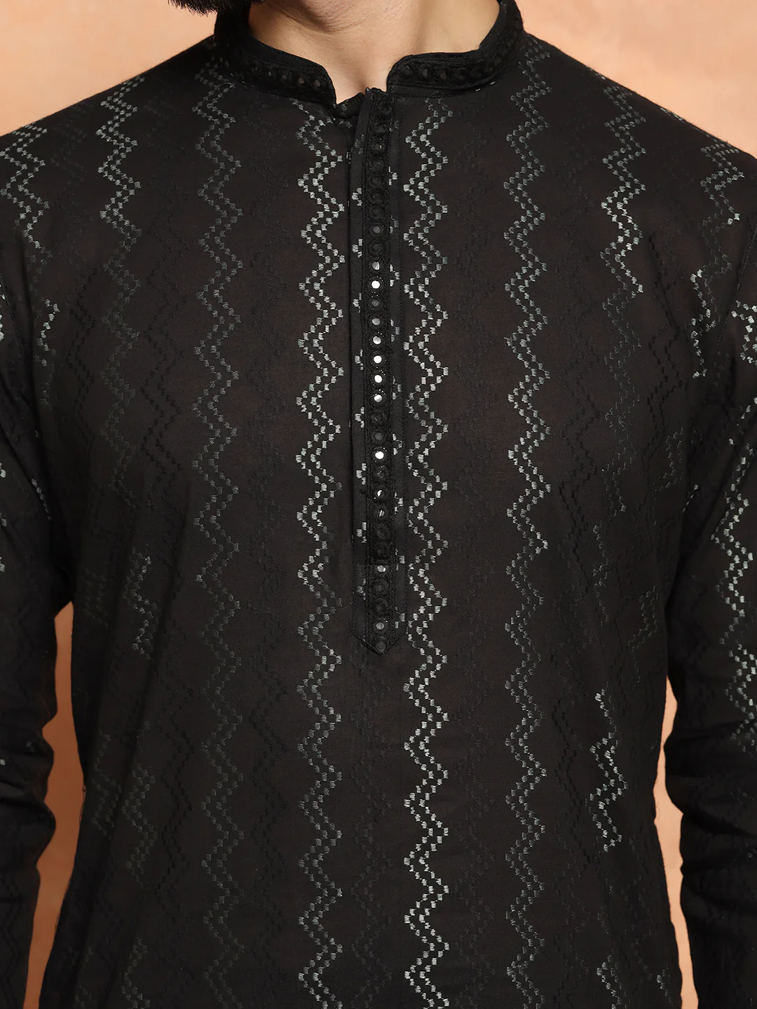 Black Cotton Silk Indowestern Achkan Kurta Trouser Set - Image 5