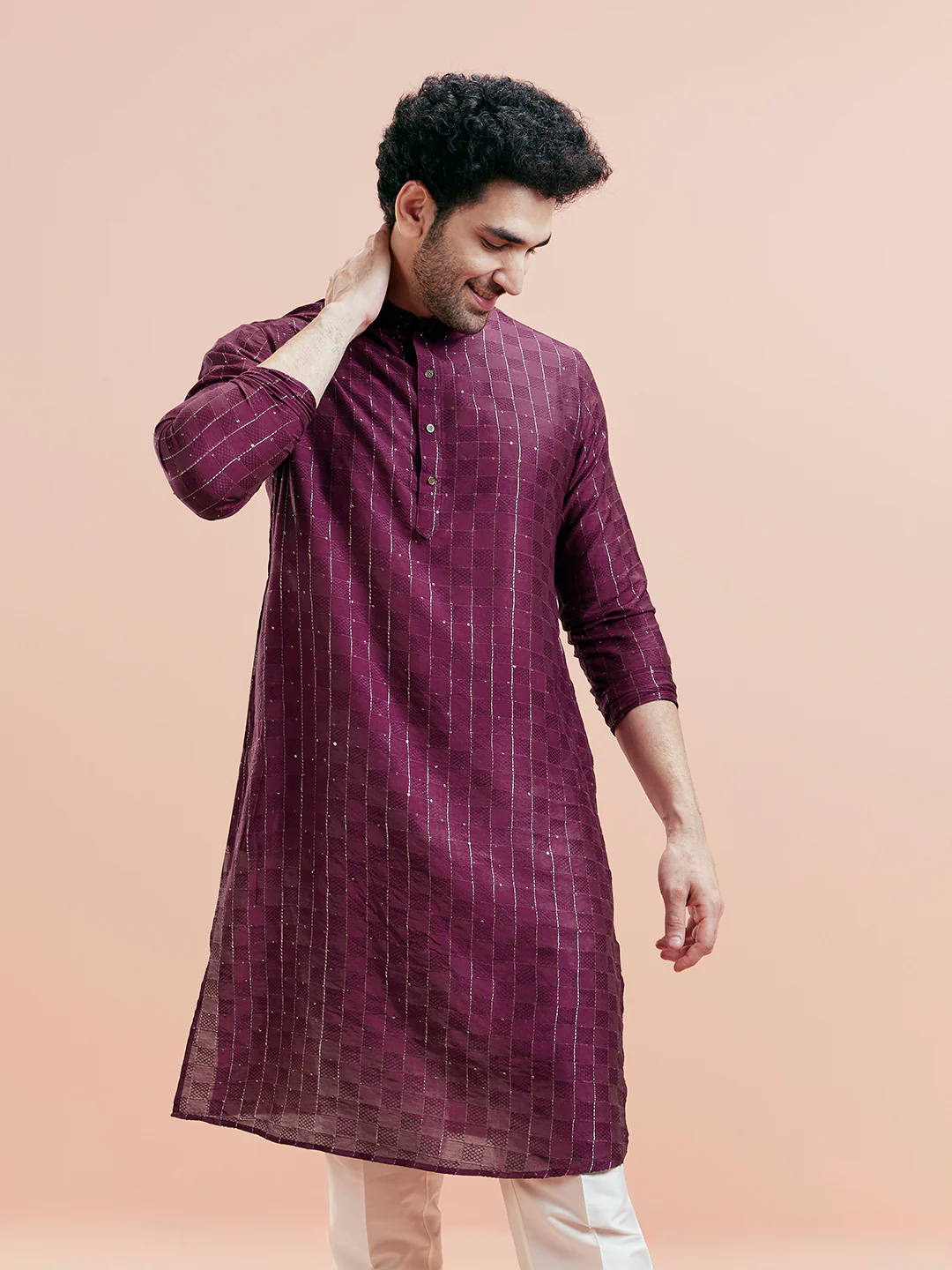 Men's Wine Kurta Trouser Set - Image 8