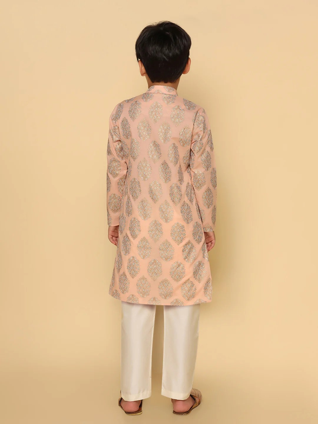 Boy's Pink Printed Kurta - Image 4