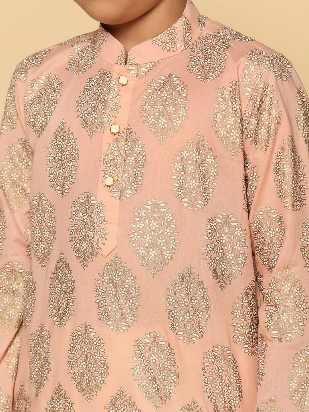 Boy's Pink Printed Kurta - Image 5